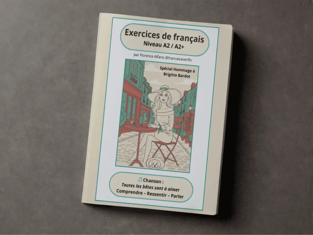 Couverture du PDF d’exercices de français A2–A2+ à partir d’une chanson de Brigitte Bardot